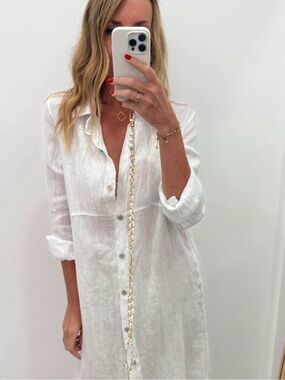 White Long Sleeve Button Front Hemp Tunic